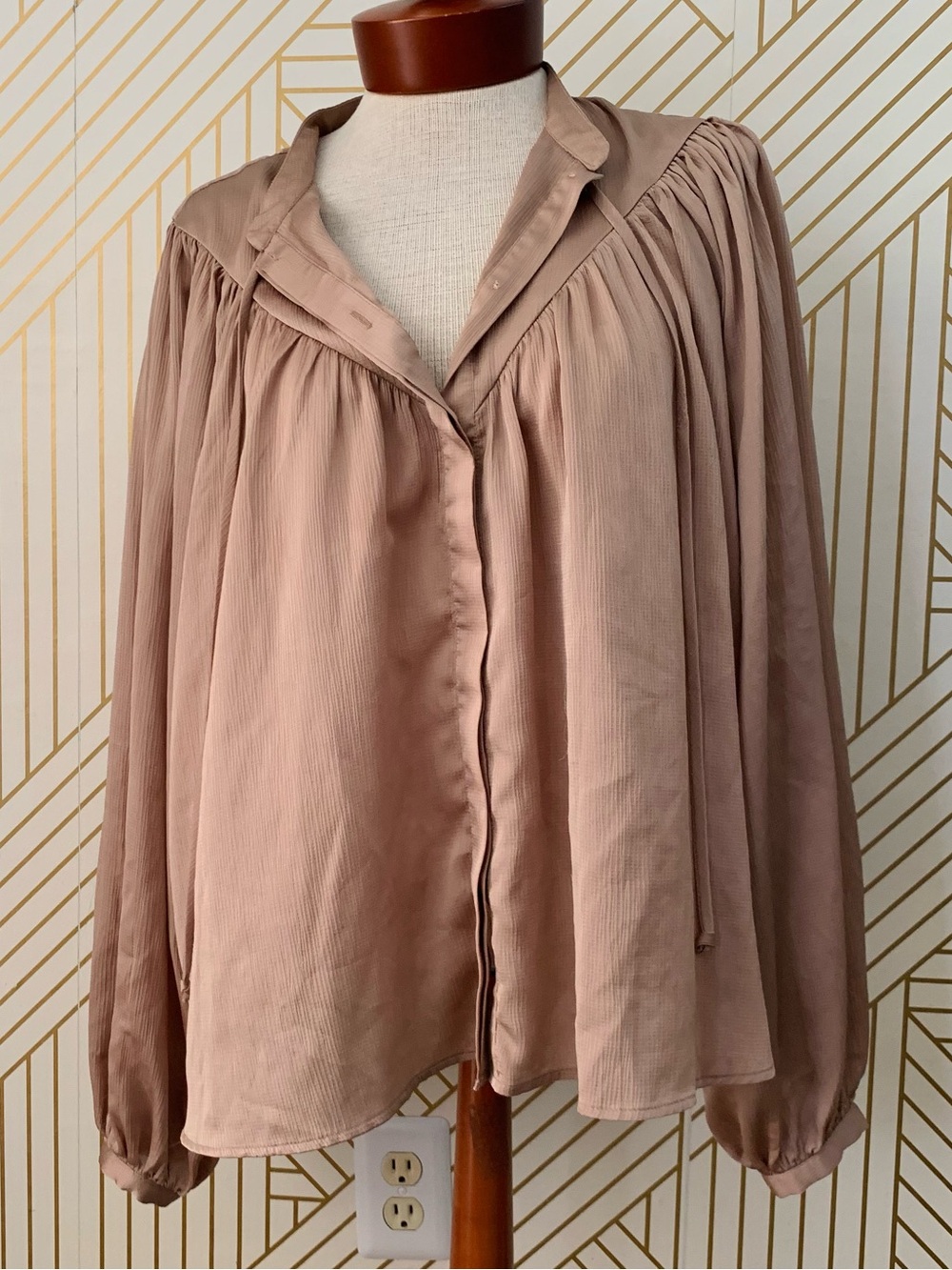 Ann Taylor Balloon sleeve peasant top boho bohemian office career blouse Flowy L
